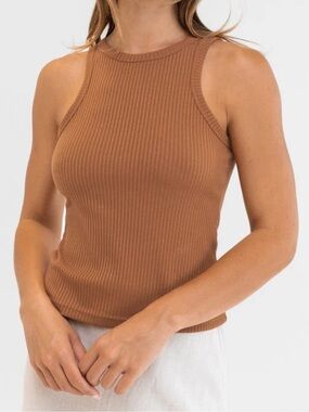 Rhythm Classics Women’s Ribbed Tank Top in Caramel Brown Small